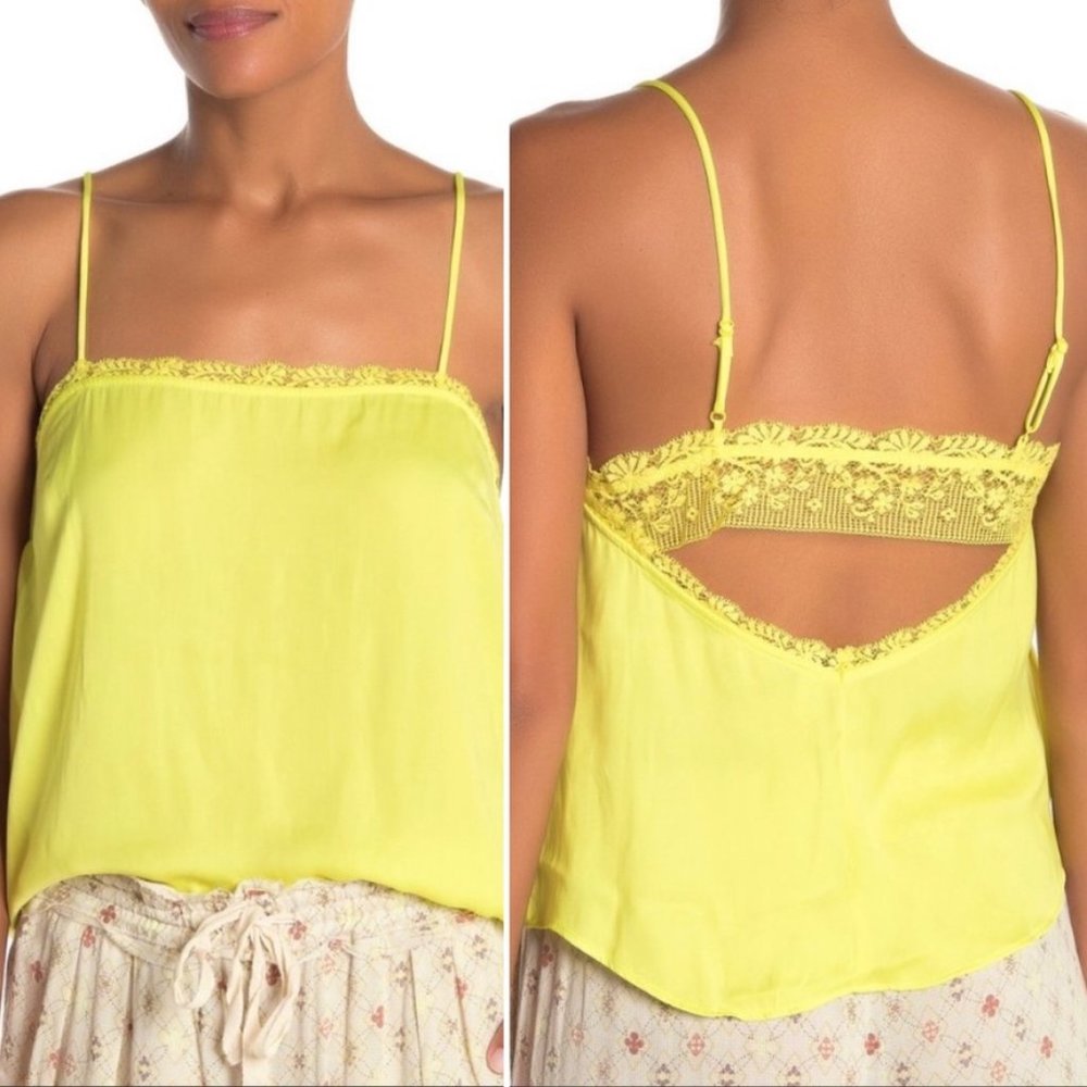 Free People Beyond Me Lace Cami Tank Top Electric Lemon Size XS NEW